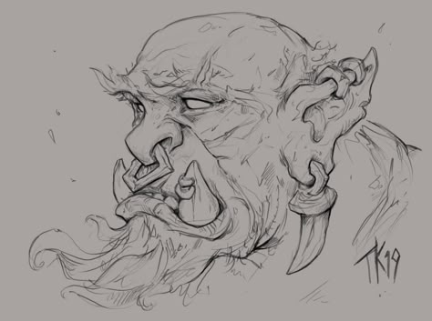 Sketches Monsters, Drawings Of Monsters, Monsters Drawings, Creature Sketch Monsters, Ogre Drawing, Orc Drawing, Monster Drawing Sketches, Monsters Drawing, Monster Anatomy Sketch