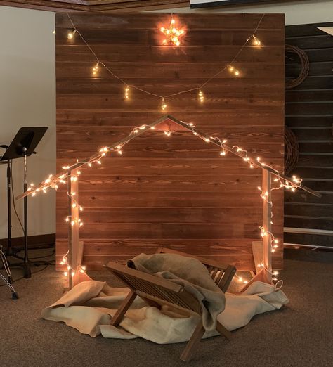 Christmas Stage Decorations, Christmas Nativity Scene Display, Christmas Stage Design, Church Christmas Party, Nativity Scene Display, Christmas Party Backdrop, Church Christmas Decorations, Christmas Stage, Outdoor Nativity