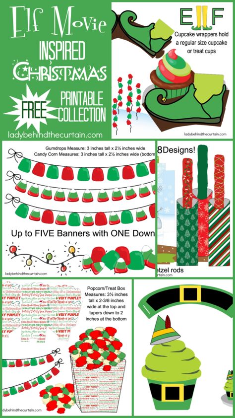 Elf Movie Inspired Christmas Party FREE Printable Collection Elf The Movie Office Decorating Ideas, Elf Movie Bulletin Board Ideas, Christmas Elf Party, Buddy The Elf Party Invitations, Elf Movie Tree, Christmas Movie Crafts, Buddy The Elf Crafts For Kids, Elf Movie Printables Free, Elf The Movie Party