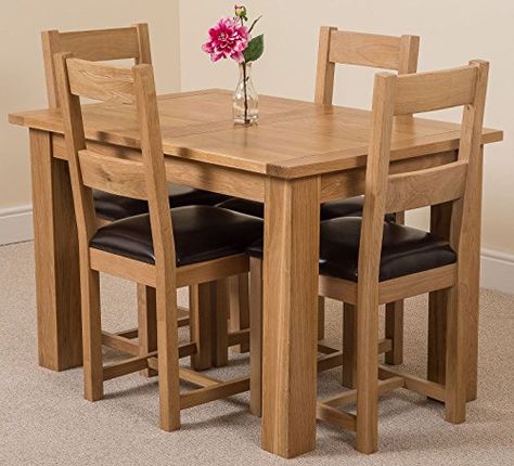 HAMPTON SOLID OAK DINING TABLE WITH 4 OR 6 LINCOLN CHAIRS. Amazon.co.uk Oak Dining Table And Chairs, Oak Table And Chairs, Oak Dining Room Table, Wooden Dining Table Set, Oak Extending Dining Table, 4 Seater Dining Table, Oak Dining Room, Brown Leather Chairs, Solid Oak Dining Table