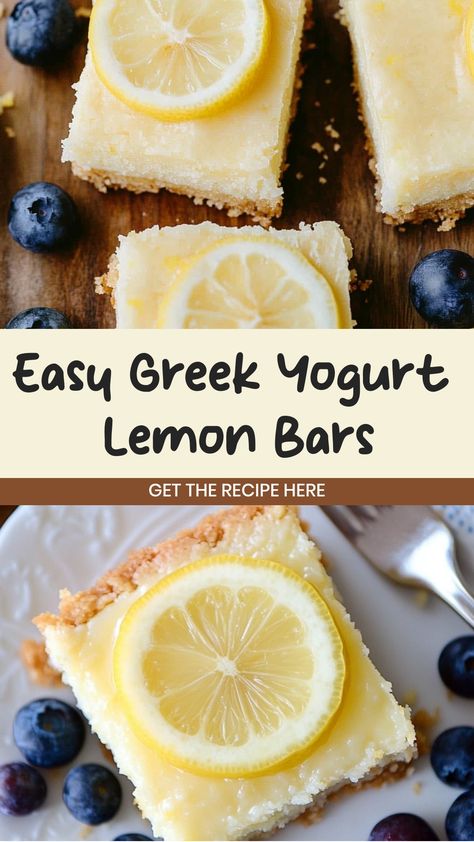 Indulge in the perfect balance of sweet and tangy with these irresistible Greek yogurt lemon bars. The creamy Greek yogurt adds a delightful twist to the classic lemon flavor, making these bars a refreshing treat for any occasion. Whether you're hosting a summer party or simply craving a light dessert, these bars are sure to be a hit. Whip up a batch for your next gathering or as a special treat for yourself – either way, they're guaranteed to brighten your day! What To Do With Greek Yogurt, Plain Yogurt Recipes Desserts, What To Make With Greek Yogurt, Plain Yogurt Recipes, Plain Greek Yogurt Recipes, Yogurt Tart, Baked Yogurt, Yogurt Dessert Recipes, Greek Yogurt Dessert