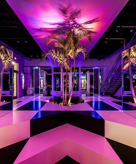 rafael de cárdenas' prismatic neon jungle pops-up in the miami design district Goat Party, Neon Vaporwave, Miami Design District, Neon Jungle, Nightclub Design, Neon Room, Odd Stuff, New Retro Wave, Vaporwave Aesthetic