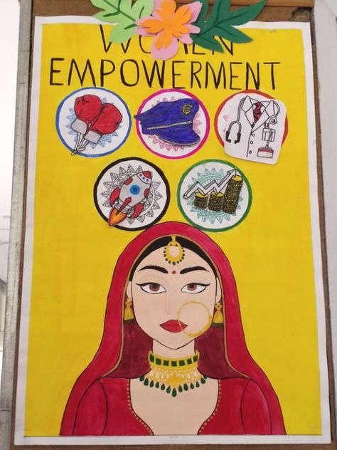 Women empowerment Women Empowerment Poster Ideas, Poster Painting On Women Empowerment, Project On Women Empowerment, Rangoli On Women Empowerment, Empowerment Poster Design, Posters On Women Empowerment, Women Empowerment Poster Drawing, Drawing On Women Empowerment, Powerful Women Drawing