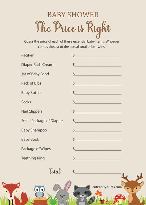 The Price is Right | Woodland Baby Shower Games The Price Is Right Baby Shower Game, Price Is Right Baby Shower Game, Woodland Baby Shower Games, The Price Is Right, Price Is Right, Woodland Theme, Baby Shower Game, Woodland Baby, Baby Shower Woodland