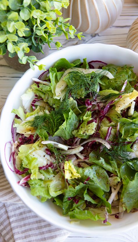 Bitter Greens & Fennel Salad | Italian Food Forever Chicory Salad, Salad Italian, Salad Inspiration, Bitter Greens, Green Salad Recipes, Easy Mediterranean Diet Recipes, Salad Mixed Greens, Savory Salads, Italian Family