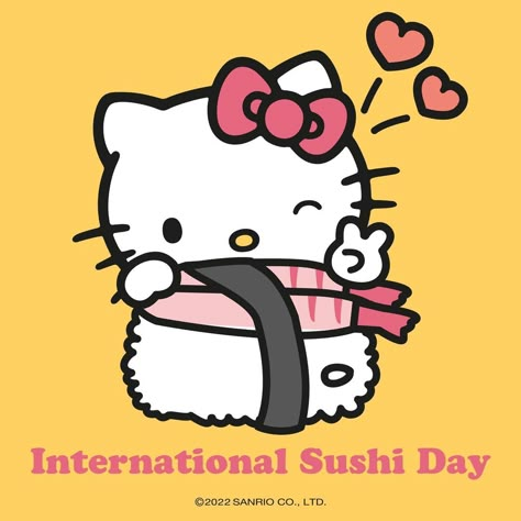 Hello Kitty Sushi, Hello Kitty Cosplay, International Sushi Day, Sanrio Love, Hello Kitty And Sanrio, Hello Kitty Background, Kitty Background, Sushi Platter, Kawaii Characters