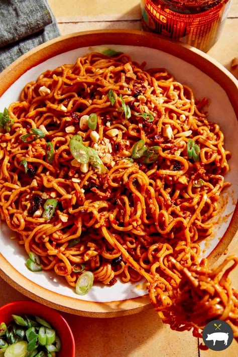 Quick-cooking ramen noodles coated in a spicy, savory sauce make our Spicy Ramen Noodles the best weeknight dinner! It's ready in just 10 minutes, uses common pantry ingredients, and has endless variations for the perfect comfort meal! #spicyramennoodles #noodles #spicy #quick Spicy Ramen Bowl, Spicy Noodles Aesthetic, Spicy Ramen Noodle Recipes, Cooking Ramen, Spicy Ramen Noodles, Hot Ramen, Noodles Spicy, Pork Ramen, Spicy Noodle