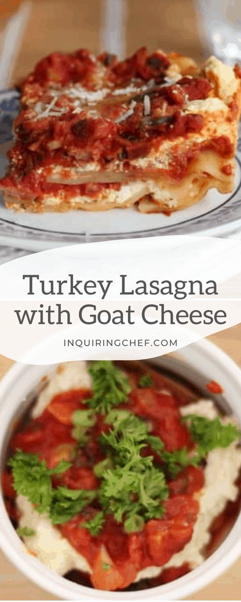 This lasagna is a favorite of mine. The turkey sausage is a lovely (and lighter) touch, but it is the addition of goat cheese that really makes this one unique. Turkey Sausage Lasagna, Goat Cheese Lasagna Recipe, Goat Cheese Lasagna, Cheese Lasagna Recipe, Roasted Vegetable Lasagna, Lasagna Recipe With Ricotta, Turkey Lasagna, Recipes With Ingredients, Sausage Lasagna