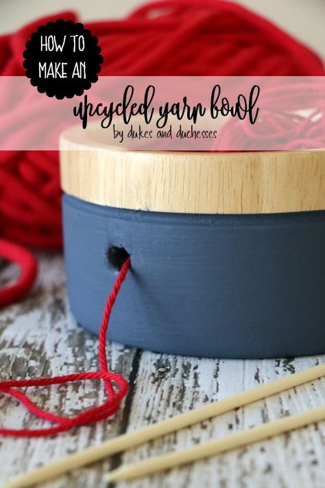 Use a wooden bowl from the thrift store to create a yarn bowl that will keep those yarn balls from rolling all over the room while knitting or crocheting! Yarn Bowls Diy, Bulky Knit Blanket, Recycled Stuff, Yarn Bowls, Crochet Bowl, Yarn Balls, Embroidery Crafts, Upcycling Projects, Upcycled Projects