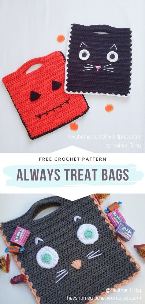 Trick or Treat Crochet Bags - Ideas and Free Patterns Halloween Goodie Bags, Pumpkin Applique, Bags Pattern, Crochet Bag Pattern Free, Bag Pattern Free, Halloween Crochet Patterns, Crochet Pouch, Holiday Halloween, Fall Craft