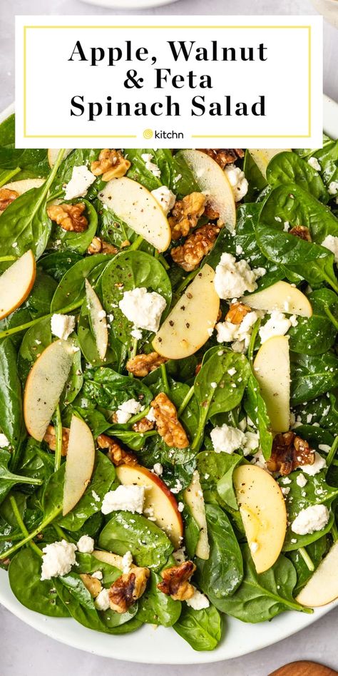 Spinach Salad Recipes Easy, Spinach Salad With Apples, Walnut Feta Salad, Salads Spinach, Easy Spinach Salad, Baby Spinach Salad, Pasti Fit, Baby Spinach Salads, Salad With Apples