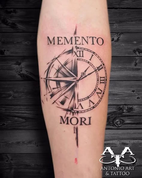 The Obstacle Is The Way Tattoo, Time Running Out Tattoo, Memento Vivere Tattoo, Momento Mori Tattoo, Amor Fati Tattoo, Memento Tattoo, Tattoo Ideas Male, Mori Tattoo, Journey Tattoo