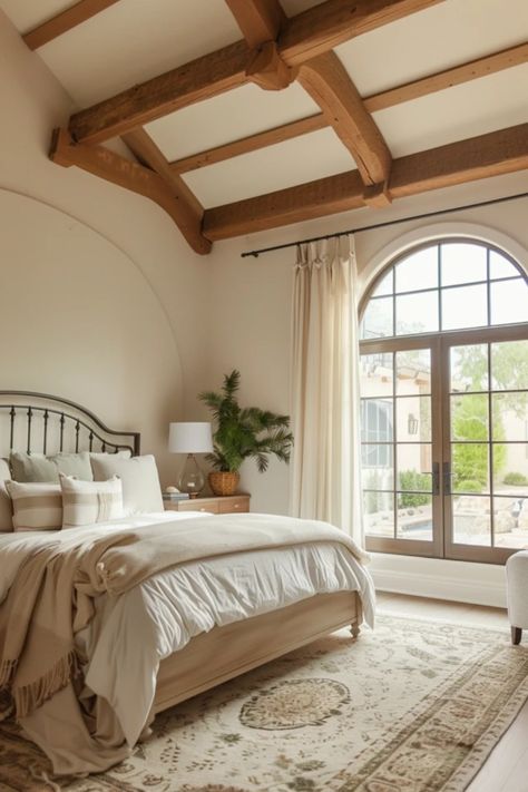 Inspiring French cottage bedroom makeover ideas that blend rustic charm with cozy elegance. Tips for creating a warm and inviting retreat using simple decor changes. English Country Master Bed, Luxury Cottage Bedroom, French Tudor Interior Design, French Cottage Style Homes, Country Side Bedroom, French Master Bedrooms Decor, Royal Style Bedroom, Spanish Villa Bedroom, French Country Master Bedrooms