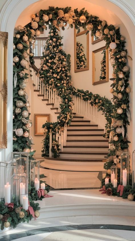 Mansion Christmas Decor Outside, Mansion Christmas Decor, Mansion Christmas, Rich Christmas, Cozy Holiday Decor, Luxury Christmas Decor, Outdoor Decoration Ideas, Outdoor Christmas Decoration Ideas, Elegant Entryway