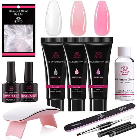 Makartt Poly Nail Extension Gel Kit with Led Lamp Nail Builder Extension Gel Trial Kit Nail Technician Clear Pink Poly Extension Gel Beginner Set: Amazon.ca: Beauty Holographic Nail Powder, Different Color Nails, Nail Extensions Acrylic, Dark Pink Nails, Bling Nail Art, Poly Nail Gel, Builder Gel Nails, Gel Nail Extensions, Gel Set