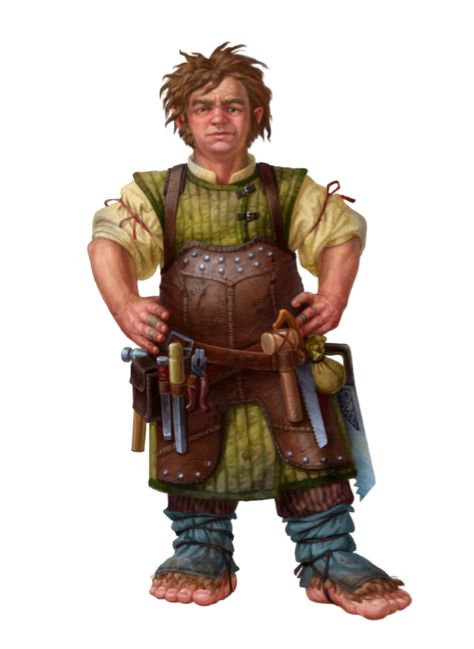 Male Halfling Carpenter Bigfoot -  Pathfinder PFRPG DND D&D 3.5 5th ed d20 fantasy Fantasy Carpenter, Halfling Male, Dnd Halfling, Npc Dnd, Npc Art, Npc Ideas, Dnd Npc, Fantasy Role Playing, Heroic Fantasy