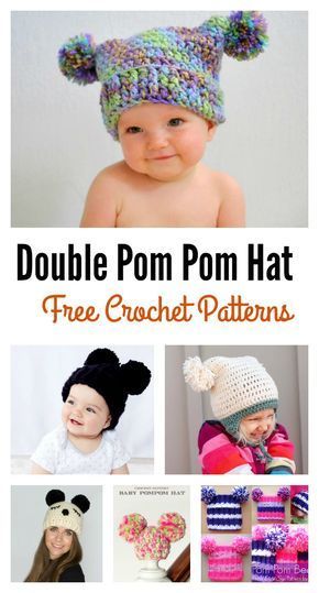 Double Pom Pom Hat Free Crochet Patterns for Beginners Double Pom Pom Hat, Crochet Beanie Hat Free Pattern, Crochet Baby Ideas, Free Crochet Patterns For Beginners, Crochet Patterns For Baby, Crochet Hat For Beginners, Crochet Baby Hat Patterns, Crochet Kids Hats, Crochet Patterns Free Beginner