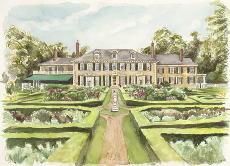 Custom wedding venue painting for the bride and groom. Custom watercolor or custom oil painting make unique wedding gifts to capture the day forever.   ©Michelle Arnold Paine All Rights Reserved  Hildene Estate, Vermont Wedding Watercolor Painting, Vermont Wedding Venues, Custom Wedding Illustration, Watercolor House Portrait, Vermont Wedding, Wedding Painting, Wedding Illustration, House Illustration, House Portraits