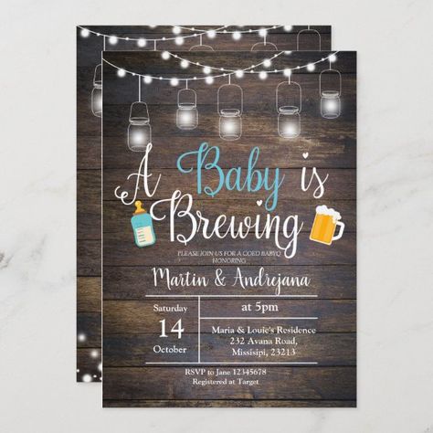 Baby Q Invitations, Bbq Baby Shower Invitations, Couples Baby Shower Invitations, A Baby Is Brewing, Rustic Baby Shower Invitations, Pink Invitation, Baby Is Brewing, Boy Shower Invitations, Couples Baby Showers