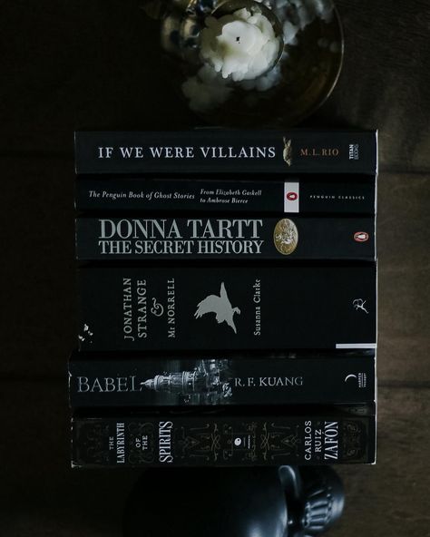 Black stack 🐈‍⬛🕷️ Thank you @bookishthingswedo for tagging me and giving me my favorite color!! I’ve read If We Were Villains, The Secret History (of course), and Babel. These all got 5/5 ⭐️ from me. If you follow my Goodreads or StoryGraph, you know I don’t give out high ratings very often. The other three books I still need to find time to read. If you want to participate, feel free but don’t feel obligated. I’m tagging some creators that I love. I tried so hard to choose fitting colors... Of We Were Villains, If We Were Villains Book, If We Were Villains, Dark Academia Books, Book Bucket, Dark Books, Unread Books, Inspirational Books To Read, Top Books To Read