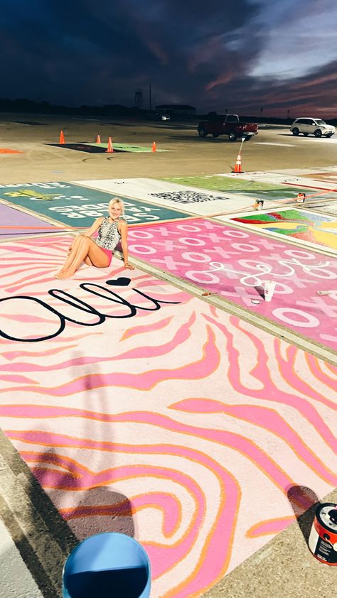 Pink And Orange Parking Spot, Cheetah Print Senior Parking Spot, Cheetah Print Parking Spot, Orange Senior Parking Spot, Senior Parking Spaces Preppy, Hot Pink Parking Spot, Pink Painted Parking Spots, Preppy Parking Spot Ideas, Preppy Parking Spot