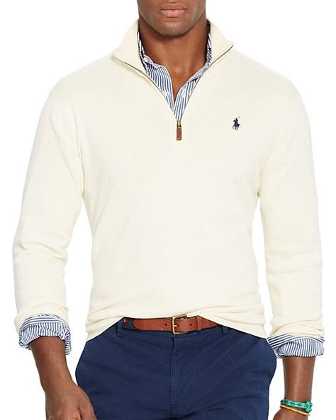 $Polo Ralph Lauren Half-Zip Pima Sweater - Bloomingdale's Half Zip Pullover Outfit, Zip Sweater Outfit, Ralph Lauren Half Zip, Half Sweater, Sweater Outfits Men, Mens Business Casual Outfits, Preppy Mens Fashion, Sweater Outfit, Mens Fashion Casual Outfits