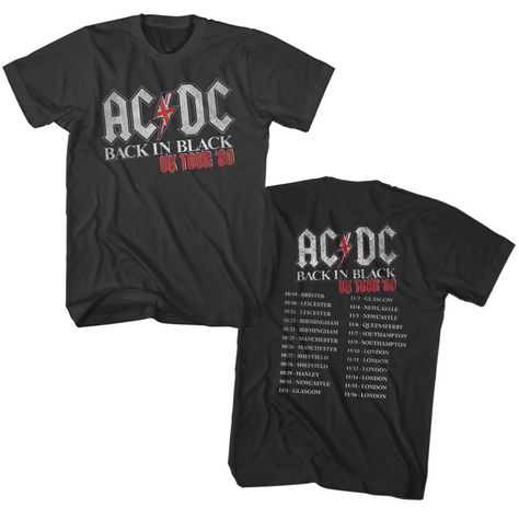 AC/DC Shirt Back In Black UK Tour 80 Black T-Shirt - Epic Shirt Shop Acdc Shirt, Uk Tour, Back In Black, I'm With The Band, Graphic Tees Vintage, Concert Tees, Band Shirts, Tour Shirt, Tour T Shirts