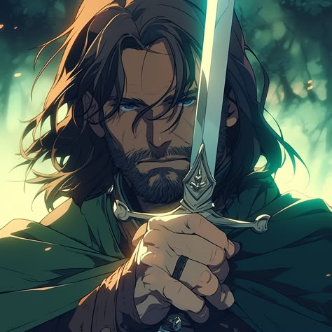 Ai generated anime style Lord of the Rings Aragorn. Lotr Anime Art, Aragorn Lotr Art, Aragorn Lotr Fanart, Aragorn Artwork, Lotr Aragorn Fanart, Aragorn Illustration, Lord Of The Rings Aragorn Art, Lotr Fanart Cute, Anime Lord Of The Rings