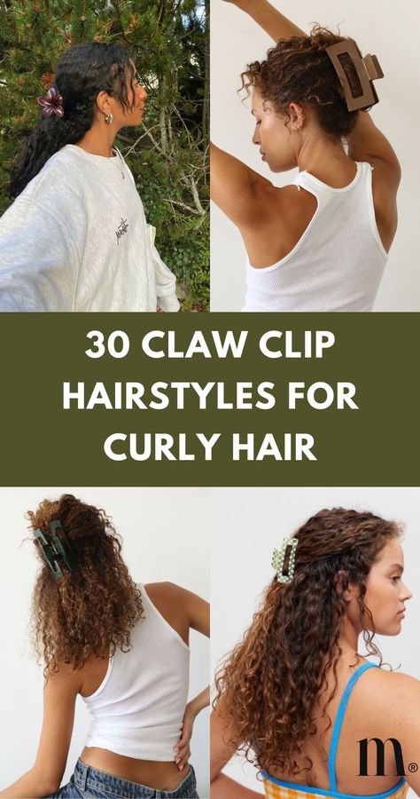 Discover easy butterfly claw clip hairstyles for curly hair. Perfect for short and long hair, these styles are cute and natural. Save this pin and visit the article for more hairstyle ideas! Clipped Back Curly Hair, Claw Clip For Thick Curly Hair, Curly Hairstyles Hair Clips, Curly Hair In Clip, Curly Hair Clip Hairstyles, Dressy Claw Clip Hairstyles, Hairstyle With A Clip, Simple Hair Clip Styles, Curly Hair In A Claw Clip