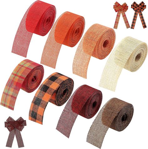 8 Packs 32 Yards Fall Burlap Ribbon Rolls 1 Inch 8 Colors Fall Wrapping Ribbon Autumn Natural Ribbon Fall Plaid Ribbon for Thanksgiving Floral Bows Trims... Thanksgiving Decorations Outdoor, Thanksgiving Floral, Wrapping Ribbon, Burlap Crafts, Pumpkin Halloween Decorations, Wreath Decoration, Plaid Ribbon, Fall Plaid, Kraf Diy