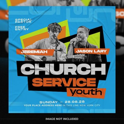 PSD church service youth social media ba... | Premium Psd #Freepik #psd Youth Service Flyer, New York City Images, Flyers Ideas, Youth Services, Church Service, Flyer Design Ideas, Community Service, Social Media Banner, Design Graphics