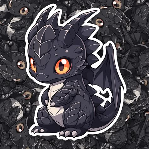 Cute Black Dragon Sticker - Turbo Vinyl Dragon Character Art, Dragon Cute Art, Cute Dragon Art, Baby Dragon Art, Dragon Stickers, Cute Dragon Drawing, Dragon Sticker, Art Dragon, Fairy Drawings