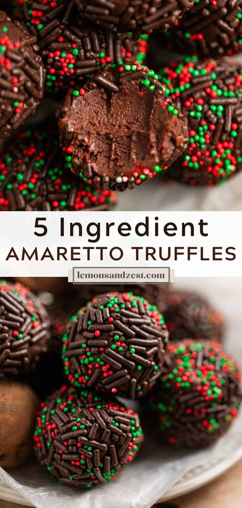 Only 5 ingredients in these simple, rich and delicious Amaretto Truffles. An easy, no bake recipe to whip up with the flavor of Amaretto that is a perfect holiday dessert for the adult crowd to enjoy! Makes for great gift giving as well! Easy Christmas Dessert Gifts, Amaretto Truffles Recipe, Easy Winter Baking Recipes, Christmas Party Desserts Fancy, Truffles With Alcohol, Cookie Truffles No Bake, Christmas Desserts With Alcohol, Food To Give As Gifts, Chocolate Amaretto Cheesecake