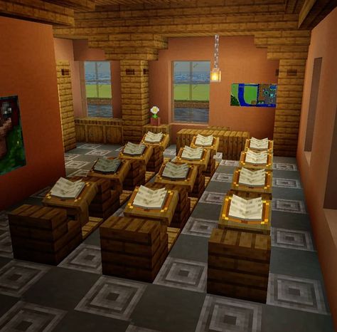 Minecraft School Interior, Classroom Minecraft, Minecraft Restaurant Interior, Minecraft Restaurant, Minecraft Classroom, Interior Minecraft, Minecraft School, Rumah Minecraft Sederhana, Minecraft Interior