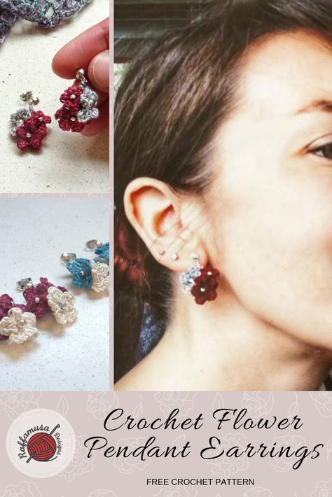 The Crochet Flower Pendant Earrings are just so elegant it is hard to believe they are handmade! Make yourself a pair for a wedding or a special occasion!  #crochet #earrings #jewelry #textilejewelry #crochetearrings #flower #flowerearrings  #mercerizedcotton #crochetwire #crochetflowers #crochetthread #accessory #wedding #crochetaccessories #weddingaccessories #diy #craft #uncinetto #orecchini Crochet Rose Earrings Free Pattern, Earing Crochet Ideas, Croche Earings, Elegant Crochet Jewelry With Flower Shape, Crochet Flower-shaped Earrings For Gift, Crochet Jewlery, Crochet Jewelry Patterns, Crochet Earrings Pattern, Textile Jewelry