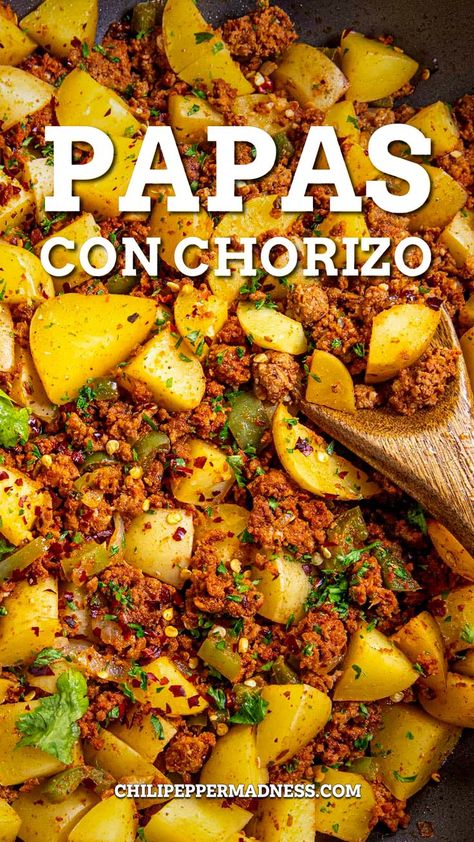 Chorizo And Potatoes Dinner, Chorizo And Potatoes Tacos, Chorizo Recipes Dinner Mexican, Chorizo And Peppers Recipe, Ground Chourico Recipes, Spanish Chorizo Recipes Dinner, Chorizo Lunch Recipes, Smoked Chorizo Sausage Recipes, Beef Chorizo Recipes Dinners