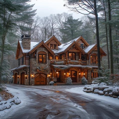 Luxury Lodge Exterior, Winter Cabin Vacation, Big House In The Woods, Lodge Exterior, Big Cabin, Large Cabin, Mountain Dream Homes, Rustic Cabins, Log Cabin Living