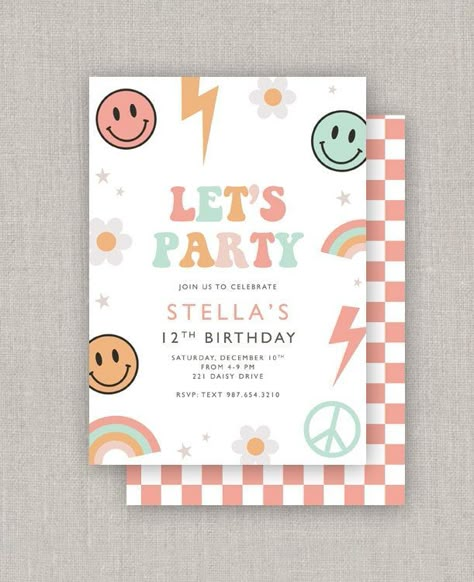 Cute Birthday Party Invitations, Preppy Invitations Birthday, Preppy Birthday Invitations Template, Preppy Invitation Card, 12 Birthday Invitations, Preppy Birthday Invites, Smiley Face Invitations, Smiley Face Birthday Invitations, Cute Birthday Invites