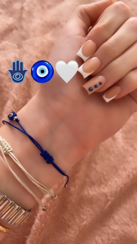 Summer Nails Inspiration Coffin, Short Nails Ideas Evil Eye, Evil Eye Nail Designs For Short Nails, Evil Eye French Tip Nails, Nail Ideas Evil Eye, Evil Eye Nails Acrylic, Nail Ideas Evil Eye Pink, Angel Captions, Evil Eye Nails Short