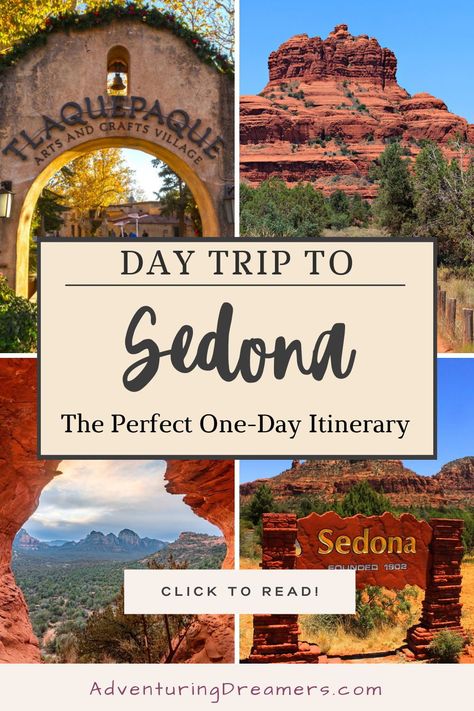 Sedona is only two hours from Phoenix, which makes it the perfect day trip getaway. There's so much to do and see in Sedona, so how do you narrow down what to do while you're in town? Check out this day trip to Sedona itinerary where I have outlined all the best excursions to do on your quick getaway. | Sedona | Travel Itinerary | Sedona Arizona things to do | Sedona Arizona | Sedona Hikes | Uptown Sedona | Sedona Shopping | Red Rock Country | Sedona Itinerary | Sedona Getaway Phoenix Sedona Grand Canyon, Shopping In Sedona Az, Sedona Arizona Itinerary, Best Things To Do In Sedona Arizona, Day Trip To Sedona Arizona, Sedona Day Trip, Hikes In Sedona Arizona, Arizona Trip Itinerary, One Day In Sedona Arizona