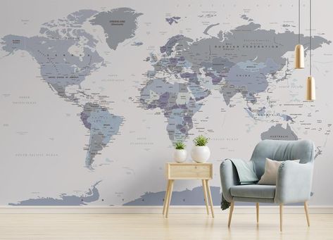 Map Wallpaper Self Adhesive Peel and Stick Political World Map | Etsy World Map Mural, Map Wall Mural, Blue And White Wallpaper, Detailed World Map, Map Murals, World Map Wallpaper, Office Wallpaper, Wallpaper Purple, Navy Wallpaper