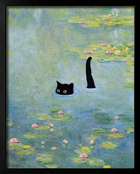 Amazon.com: oulawote Cat Poster Monet Prints Vintage Posters Canvas Wall Art Funny Cat in Water Lilies Posters for Room Bedroom Living Room Bathroom Decor Aesthetic (Size: 8''x10''x1pcs): Posters & Prints Cat In Water, Funny Cats In Water, Monet Prints, Bathroom Decor Aesthetic, Wall Art Funny, Water Lilly, Posters For Room, Cat Poster, Prints Vintage