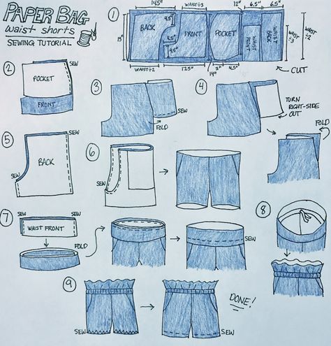 Kids might be going back to school suggesting that summer might almost be over, but that doesn’t mean the heat is going anywhere fast. Shorts are one of those items you have to have in August… Paper Bag Shorts Pattern, Diy Shorts Pattern, Pola Rok, Diy Paper Bag, Fabric Wholesale, Paper Bag Crafts, Shorts Pattern, Diy Shorts, Paper Bag Shorts