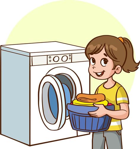 Washing Clothes Drawing, Washing Machine Drawing, Washing Machine Illustration, Language Pictures, Save Water Drawing, Cleaning Cartoon, Cartoon Mom, Story Drawing, Daily Cartoon