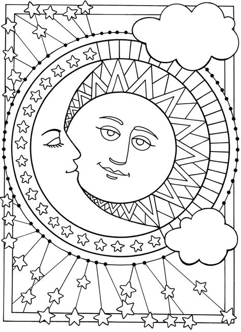 Free Printable Moon Coloring Pages for Kids - Best Coloring Pages For Kids Sun Coloring Pages, Moon Coloring Pages, Sun Mandala, Coloring Pages For Grown Ups, Moon Mandala, Star Coloring Pages, Beatles Songs, Printable Coloring Sheets, Elephant Tattoos