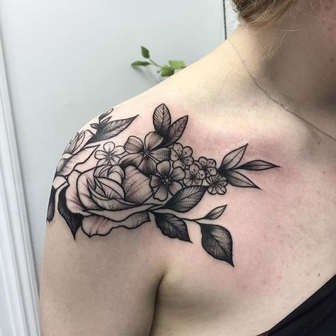 Started this shoulder piece today! Can't wait to cover your arm Grace Shoulder Piece Tattoo, Rebecca Vincent, Shoulder Cap Tattoo, Tattoo Son, Sunflower Tattoo Shoulder, Floral Tattoo Shoulder, Piece Tattoo, Bone Tattoo, Tattoo Shoulder