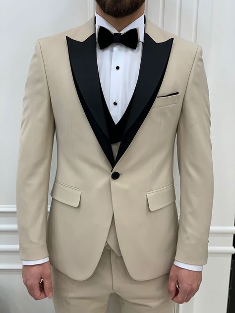 Introducing sophistication Redefined. Our Cream Kann Tuxedo. Designed for those who embrace elegance with a twist. Elevate your formalwear game with HolloMen's unique style. Available now at Hollomen.com, because standing out is always in fashion #hollomen #tuxedo #shopnow #mensfashion #menswear #menstyle Cream Tuxedo, Unique Tuxedos, Tuxedo Suit For Men, Cool Tuxedos, Tuxedo Colors, Shoe Care Kit, Pants Gift, Slim Fit Tuxedo, Suit Material