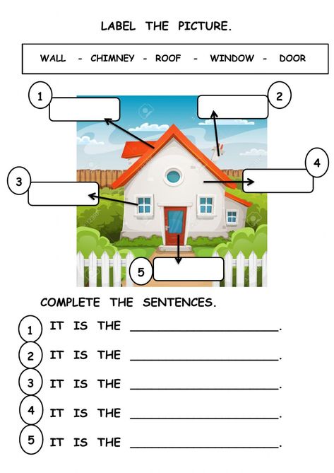 Parts Of The House Activities For Kids, Parts Of A House Worksheet, Parts Of The House Worksheet For Kids, My House Worksheet For Preschool, Parts Of The House Worksheet, House Worksheet, Handwriting Worksheets For Kids, Cvc Words Kindergarten, Esl Teaching Resources