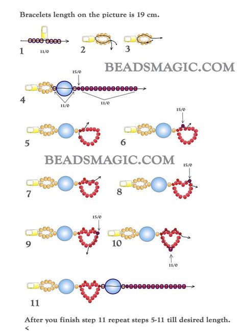 Beaded Jewelry Patterns Heart, Heart Bead Pattern Tutorial, Beaded Tutorials And Patterns, Cool Bead Patterns, How To Make A Heart Bead Bracelet, Beads Bracelets Patterns, Heart With Beads Tutorial, Heart Bead Bracelet Pattern, Beaded Bracelets Heart