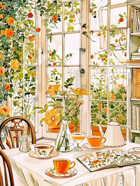 Teapot Illustration, Mecca Images, Tea Illustration, Travel Art Journal, Storybook Art, Garden Illustration, Nice Pictures, House Illustration, Vintage Poster Art